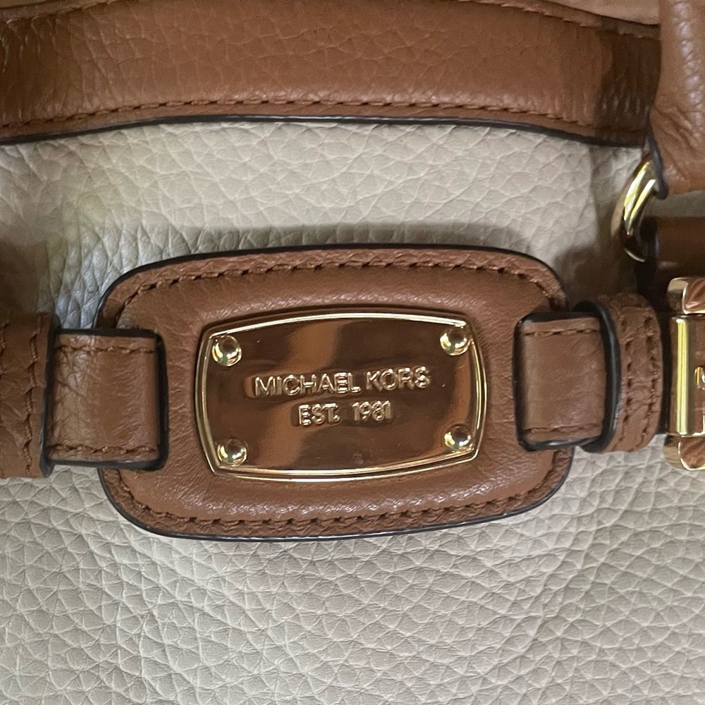 Michael Kors Cream & Tan Genuine Leather Satchel Crossbody - Picture 6 of 17